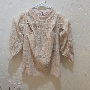 Nanette Lepore Cream Lace Halter Cold Shoulder Blouse